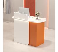 Comptoir d'Accueil Moderne avec Éclairage LED, Petit Bureau de Réception avec 2 Tiroirs Verrouillables, Table de Réception pour Salon de Beauté, Boutique, Clinique(White Orange,39.4"L (100cm))