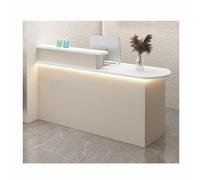 Comptoir d'accueil moderne avec étagères de rangement et tiroirs verrouillables, finition bois MDF, idéal pour hall d'entrée, bureau, institut de beauté, commerce de détail et clinique, côté