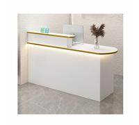 Comptoir d'accueil moderne avec étagères de rangement et tiroirs verrouillables, finition bois MDF, idéal pour bureau, institut de beauté, clinique, hall d'entrée, espace commercial (côté dr