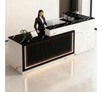 Comptoir d'accueil Moderne Effet marbre avec tiroirs verrouillables et éclairage LED - Plateau Robuste à Plusieurs Niveaux for Bureau, Commerce, Installation Facile(Lest,71inch/180cm)