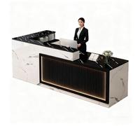 Comptoir d'accueil Moderne Effet marbre avec tiroirs verrouillables et éclairage LED - Plateau Robuste à Plusieurs Niveaux for Bureau, Commerce, Installation Facile(Right,63inch/160cm)