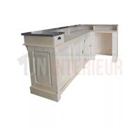 Comptoir de bar d'angle en pin massif 240cm x 140cm avec espace Frigo, retour à droite - Chester : Finition - Pin naturel brut, Plateau - Zinc brossé acier