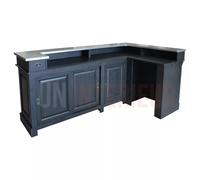 Comptoir de bar d'angle en pin massif 240cm x 140cm avec espace Frigo, retour à droite - Chester : Finition - Noir, Plateau - Zinc brossé acier