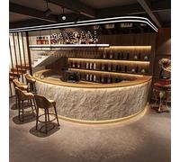 Comptoir de bar rond avec façade en pierre naturelle - comptoir d'accueil avec LED pour café, bar, hôtel, restaurant,Gris 180×60×100 cm