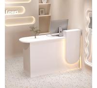 Comptoir De Caisse avec Éclairage LED et Tiroir Verrouillable, Bureau De Réception pour Commerce De Détail et Table