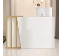 Comptoir de Caisse Blanc Laqué, Comptoir de Réception avec 2 Tiroirs et 1 Armoire, Comptoir D'accueil Table avec Motif Marbre, Comptoir de Vente au Détail pour Maison Bureau(Size:100 cm,Color:a)