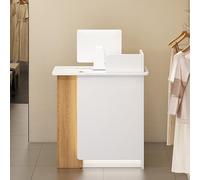 Comptoir de Caisse d'accueil, Table d'accueil, Petit comptoir d'accueil en L, comptoir de Vente Moderne, comptoir d'accueil en Bois avec tiroir et éclairage LED, pour