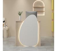 Comptoir de Caisse et Réception avec Lumière LED, Tiroir Verrouillable pour Salon de Coiffure, Maison ou Bureau (White Dark Gray, 60/23.6in)