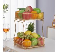 Comptoir de panier de stockage de fruits à 2 niveaux for la cuisine, panier de fruits de légumes de pain support de bol panier en fil rectangulaire en métal détachable,