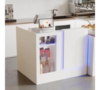 Comptoir de réception avec éclairage LED Table de réception avec tiroir à tatouages Bureau de réception en verre trempé Comptoir d'accueil Comptoir de Bureau 120x100x103 cm pour Salon Boutique Magasin