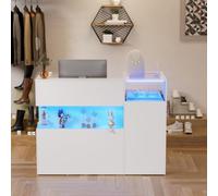 Comptoir de réception avec LED Grande Comptoir d'accueil Professionnel Bureau d'accueil avec Tablette pour clavier,Tiroirs et Armoire Comptoi Caisse pour Salon de Coiffure,Bureau,Boutique 130x60x100CM