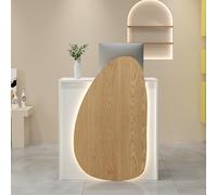 Comptoir de Réception avec Lumières LED et Tiroir Verrouillable - Bureau d'Accueil pour La Maison, Le Bureau, Le Salon de Coiffure (Wood White, 60/23.6in)
