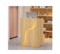 Comptoir de réception, caisse, casier, bureau, avec tiroirs et câbles, moderne en noyer avec éclairage LED | Comptoir de caisse simple pour institut de beauté et bureau à domicile | Comptoir