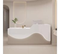 Comptoir de réception élégant avec éclairage tamisé - Comptoir de réception de 120 cm en bois d'ingénierie beige et blanc, idéal pour bureau et salle d'attente, design élégant et fonctionnel