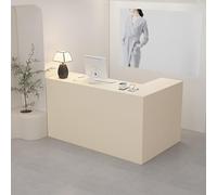 Comptoir de réception en bois avec étagères réglables et tiroirs fermés pour magasin de beauté, magasin de vêtements et salon de beauté, crème, L 150 x 100 x 90 cm