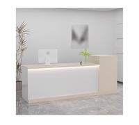 Comptoir de réception en forme de L avec lumières LED pour salon de beauté, caisse et hall d'entrée - Design élégant blanc café laiteux, orientation côté gauche, durable et moderne