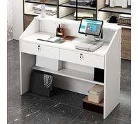 Comptoir de Réception Moderne avec Tiroirs Verrouillables, Petite Table De Caisse En Bois Comptoir de vente au Détail Bureau d'accueil Poste de Travail Informatique de Bureau pour le d'hôtel de Salo