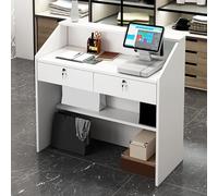 Comptoir de Réception Moderne avec Tiroirs Verrouillables, Petite Table De Caisse En Bois Comptoir de vente au Détail Bureau d'accueil Poste de Travail Informatique de Bureau pour le d'hôtel de Salo