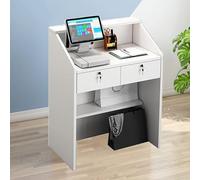 Comptoir de réception Moderne et Petit, Stands de réception, Comptoir d'accueil avec 2 tiroirs verrouillables et Une étagère supérieure, pour Magasin de proximité, Boutique, Bureau 60x38x92cm