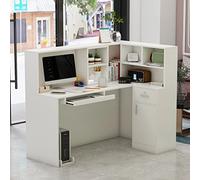 Comptoir de réception, table de réception avec tablette d'ordinateur et une étagère amovible, comptoir de réception avec 1 tiroir et 1 armoire, comptoir de réception, comptoir, 140 x 80 x 120 cm