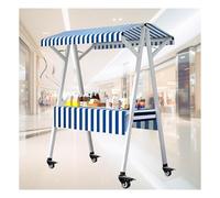 Comptoir de Stand Foire Salon,Chariot de vendeur pliable,Grand présentoir en métal pour fruits et légumes,Magasin de commodité/vente au détail,Verrouillage de sécurité(Blue stripes,190x80x200cm)