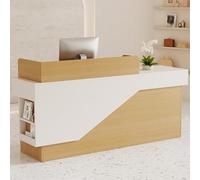 Comptoir de vente au détail avec plateau pour clavier, bureau de réception naturel pour magasins, salons - Excellent comptoir de caisse peu encombrant, petite réception pour le commerce de détail