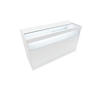 Comptoir de Vente en MDF Blanc LED Blancs Intégrés B1500 3 Étagères Portes Coulissantes Verouillables Rangement Commerciale Vitrine en Verre Acceuil Réception Bureau Vêtements Bijoux [2 Clés Inclus]