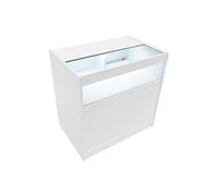 Comptoir de Vente en MDF Blanc LED Blancs Intégrés B900 3 Étagères Portes Coulissantes Verouillables Rangement Commerciale Vitrine en Verre Acceuil Réception Bureau Vêtements Bijoux [2 Clés INCLUS]