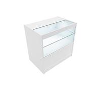 Comptoir de Vente en MDF Blanc LED Blancs Intégrés C900 3 Etagères Portes Coulissantes Verouillables Rangement Commerciale Vitrine en Verre Acceuil