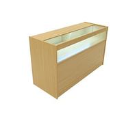 Comptoir de Vente en MDF Érable LED Blancs Intégrés B1500 3 Étagères Portes Coulissantes Verouillables Rangement Commerciale Vitrine en Verre Acceuil Réception Bureau Vêtements Bijoux [2 Clés Inclus]