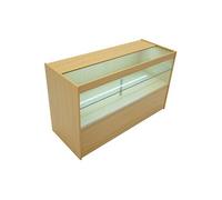 Comptoir de Vente en MDF Erable LED Blancs Intégrés C1500 3 Etagères Portes Coulissantes Verouillables Rangement Commerciale Vitrine en Verre Acceuil