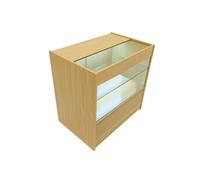 Comptoir de Vente en MDF Erable LED Blancs Intégrés C900 3 Etagères Portes Coulissantes Verouillables Rangement Commerciale Vitrine en Verre Acceuil