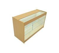 Comptoir de Vente en MDF Erable LED Blancs Intégrés K1500 3 Etagères Portes Coulissantes Verouillables Rangement Commerciale Vitrine en Verre Acceuil