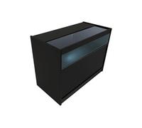 Comptoir de Vente en MDF Noir LED Blancs Intégrés B1200 3 Etagères Portes Coulissantes Verouillables Rangement Commerciale Vitrine en Verre Acceuil