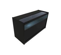 Comptoir de Vente en MDF Noir LED Blancs Intégrés B1500 3 Étagères Portes Coulissantes Verouillables Rangement Commerciale Vitrine en Verre Acceuil Réception Bureau Vêtements Bijoux [2 Clés Inclus]