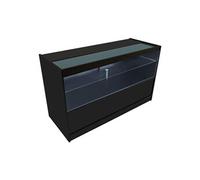 Comptoir de Vente en MDF Noir LED Blancs Intégrés C1500 3 Etagères Portes Coulissantes Verouillables Rangement Commerciale Vitrine en Verre Acceuil