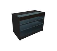 Comptoir de Vente en MDF Noir LED Blancs Intégrés K1200 3 Etagères Portes Coulissantes Verouillables Rangement Commerciale Vitrine en Verre Acceuil