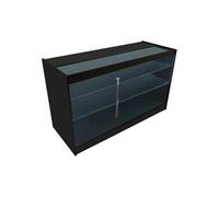 Comptoir de Vente en MDF Noir LED Blancs Intégrés K1500 3 Etagères Portes Coulissantes Verouillables Rangement Commerciale Vitrine en Verre Acceuil