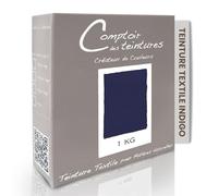 COMPTOIR DES TEINTURES - Teinture Textile - Mélange Indigo 1kg - Linges de Maison - Teintures Durables pour Draps, Serviettes et Nappes - Facile à Utiliser en Machine à Laver