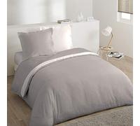 Comptoir des Tisseurs Percaline - Parure de lit Bicolore en Percale de Coton 2 Personnes : Housse de Couette 240x220 cm + 2 taies d'oreiller 65x65 cm