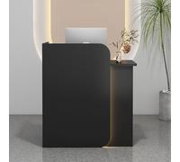 Comptoir moderne éclairé à LED avec tiroirs verrouillables pour bureau ou salon de beauté, petit bureau de réception avec panneaux privés (noir, 80 x 45 x 100 cm)