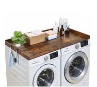 Comptoir pour Lave Linge et Sèche Linge 137x69 9 cm avec Rebord et 2 Crochets en Bois pour Aménagement Buanderie Placard Balcon