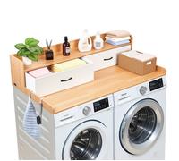 Comptoir pour Lave Linge et Sèche Linge avec Étagère Plateau en Bois avec 2 Tiroirs et 2 Crochets 137x69 9 cm