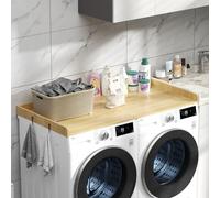 Comptoir pour Lave-Linge et sèche-Linge de 137,2 x 70,1 cm avec Rebord de sécurité, Coussinets antidérapants en Bois, Housse de Machine à Linge pour Le Rangement, laveuse et sécheuse pour