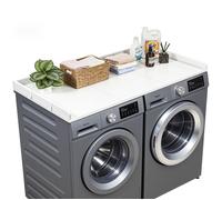 VEVOR Comptoir pour Lave Linge et Sèche Linge 137x69,9 cm, Plan de Travail pour Machine à Laver en Bois, pour Rangement Aménagement Buanderie Placard Balcon, avec Rebord et 2 Crochets, Blanc