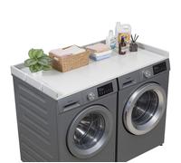 VEVOR Comptoir pour Lave Linge et Sèche Linge 137x69,9 cm, Plan de Travail pour Machine à Laver Imperméable, pour Rangement Aménagement Buanderie Placard Balcon, avec Rebord et Crochets, Gris