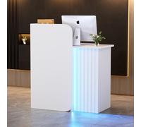 Comptoir Réception avec LED Compact Comptoir d'accueil Petit Bureau d'accueil avec Tiroirs Verrouillables Meuble de Réception Comp-toir de Caisse pour Salon de Coiffure,Bureau,Boutique 44*80*100CM