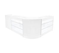 Comptoirs de Vente en MDF Blanc à LED Blancs Ensemble Aries CM60 TB60 K1200 4 Unités de Rangement Étagères Internes Portes Coulissantes Verouillables Réception Bureau Vêtements Bijoux [Clés INCLUS]