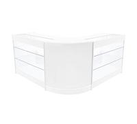 Comptoirs de Vente en MDF Blanc à LED Blancs Ensemble Helios CM60 K1200 3 Unités de Rangement Étagères Internes Portes Coulissantes Verouillables Réception Bureau Vêtements Bijoux [Clés INCLUS]