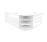Comptoirs de Vente en MDF Blanc à LED Blancs Ensemble Hyperion LM60 TB60 B1200 K1200 3 Unités de Rangement Étagères Internes Portes Coulissantes Verouillables Réception Bureau Vêtements [Clés INCLUS]